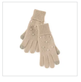 Tan Touchscreen Pearl Knit Gloves